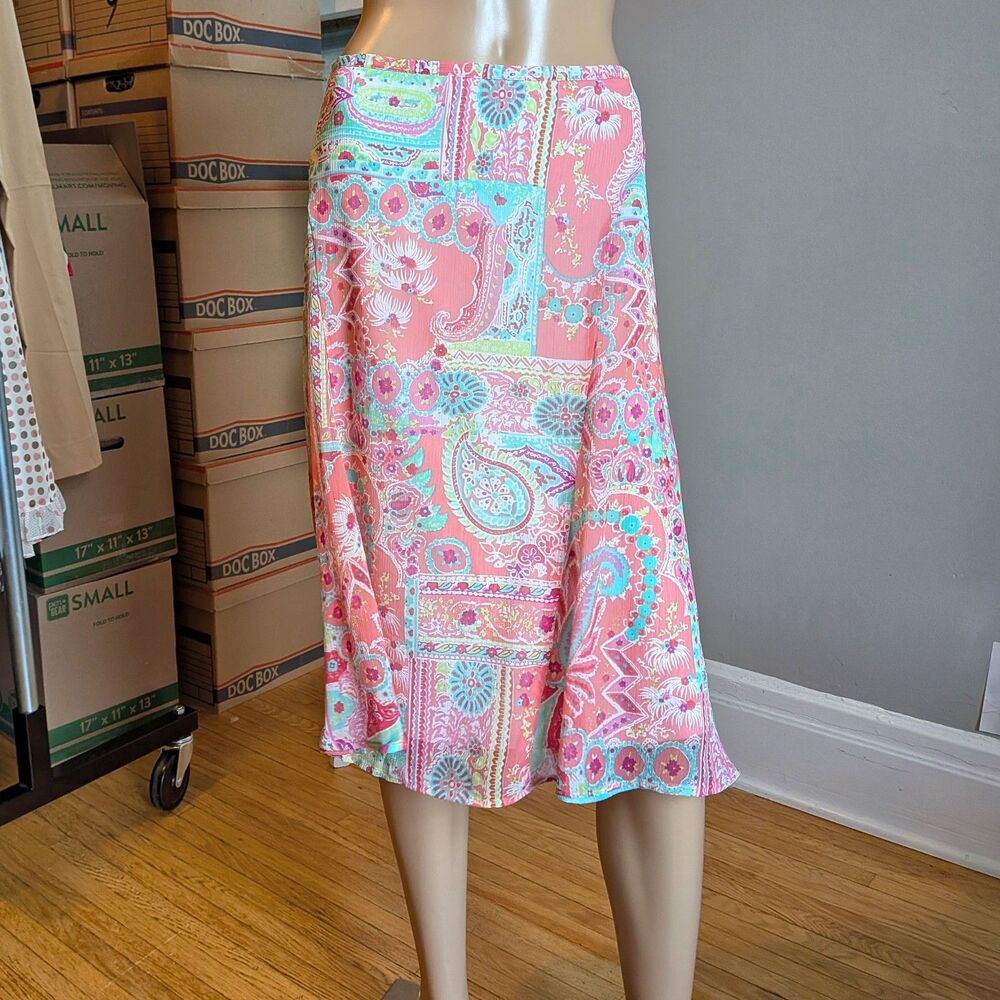 Vintage Y2K Cato Floral Midi Skirt Pink Paisley Fairycore Flutter Plus Size 16 - Picture 3 of 13